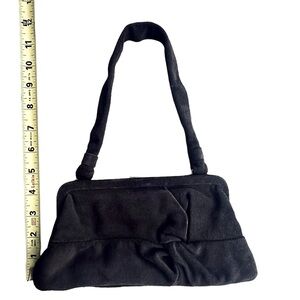 Faux Suede Leather Mini Purse Bag Tie Small Dark Brown Satin Inside Snap